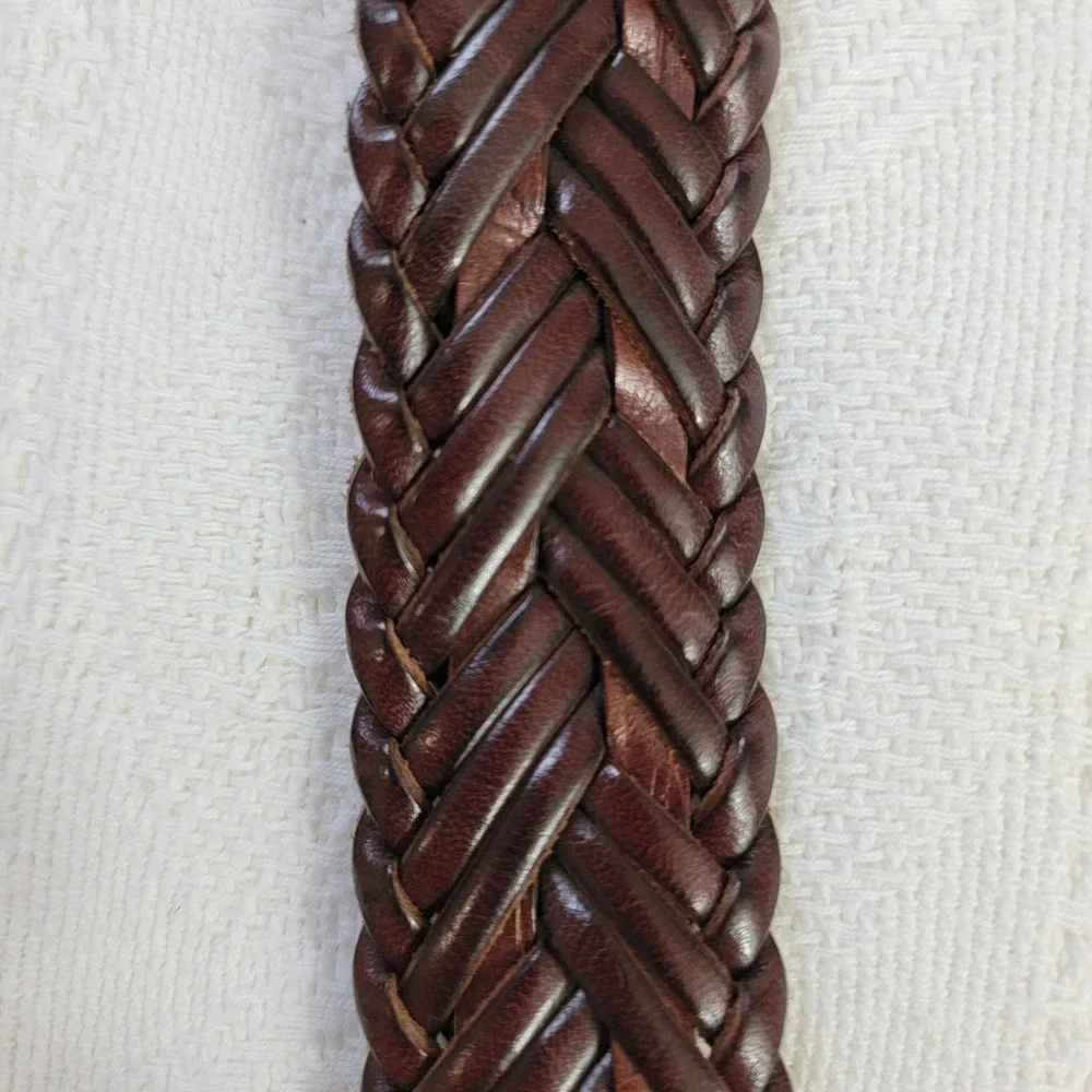 Brighton Mens Brown Braided Leather Belt Engraved Silver‎ Buckle Q6607 Size 28